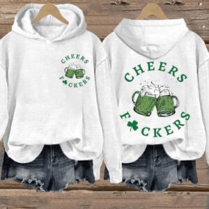 Womens St Patricks Day Funny Cheers Shamrock Casual Hoodie1