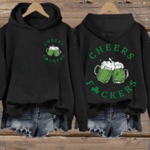 Womens St Patricks Day Funny Cheers Shamrock Casual Hoodie2