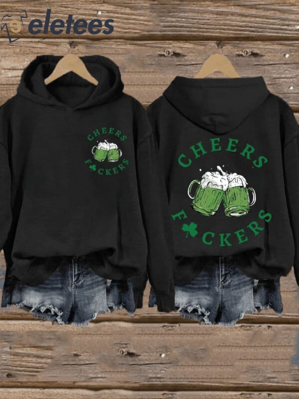 Women’s St. Patrick’s Day Funny Cheers Shamrock Casual Hoodie