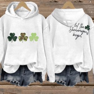 Womens St Patricks Day Funny Let The Shenanigans Begin Casual Hoodie1