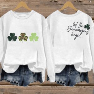 Womens St Patricks Day Funny Let The Shenanigans Begin Casual Sweatshirt1
