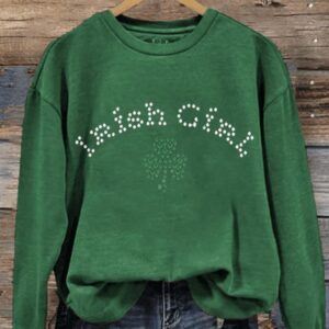 Womens St Patricks Day Irish Girl Print Crew Neck Sweatshirt1