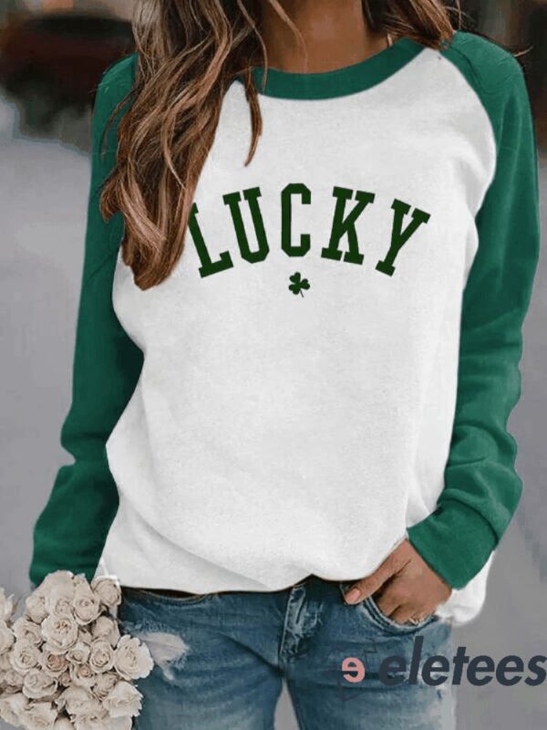 Women’s St. Patrick’s Day Lucky Clover Crew Neck Casual Sweatshirt