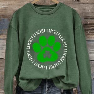 Womens St Patricks Day Lucky Printed Long Sleeve Sweatshirt