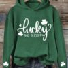 Women’s St. Patrick’s Day Lucky and Blessed Shamrock Printed Casual Hoodie