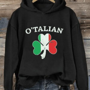 Womens St Patricks Day OTalian Shamrock Printed Hoodie1