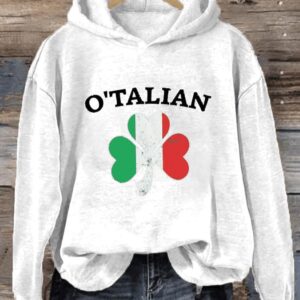 Womens St Patricks Day OTalian Shamrock Printed Hoodie2