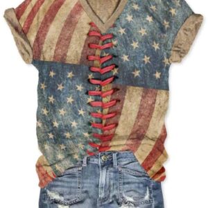 American Flag Baseball Khaki Women’s T-Shirt