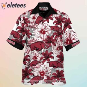Arkansas White And Dark Red Flowers Hawaiian Shirt