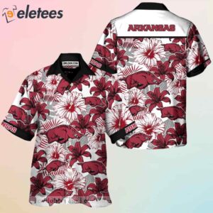 Arkansas White And Dark Red Flowers Hawaiian Shirt1