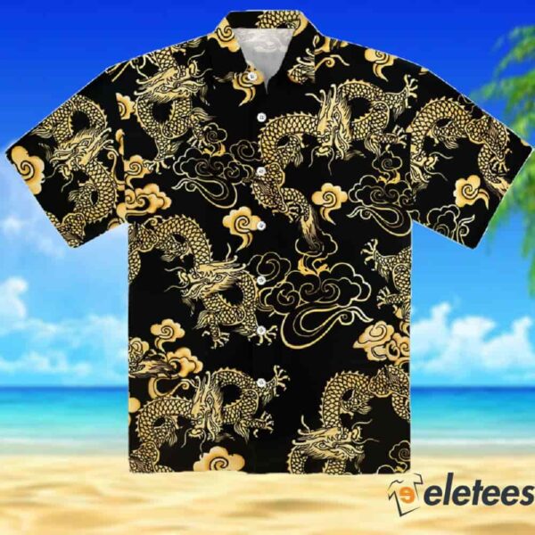 Black Gold Oriental Dragon Hawaiian Shirt