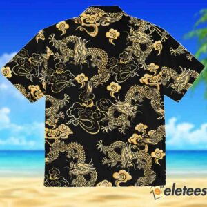 Black Gold Oriental Dragon Hawaiian Shirt 2