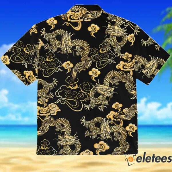 Black Gold Oriental Dragon Hawaiian Shirt