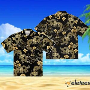 Black Gold Oriental Dragon Hawaiian Shirt 3