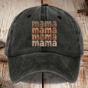 Distressed Washed Cotton Sequin Mom Print Hat