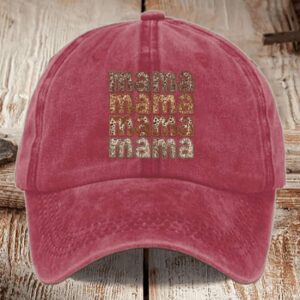 Distressed Washed Cotton Sequin Mom Print Hat1