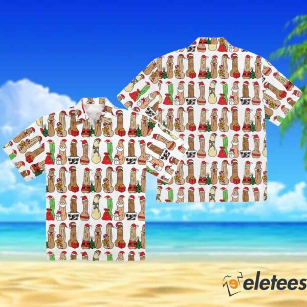 Fun Christmas Cocks Print Casual Button Up Hawaiian Shirt