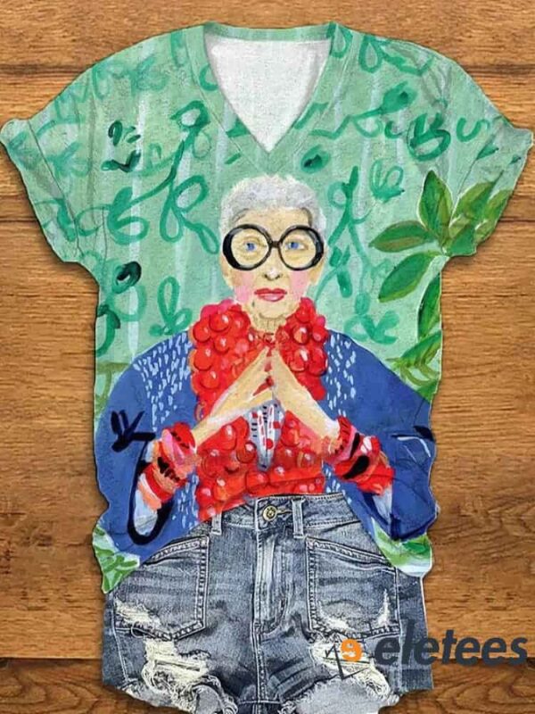 Iris Apfel Print V-Neck T-Shirt