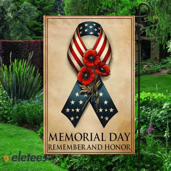 Memorial Day Remember And Honor Ribbon Poppy Flag