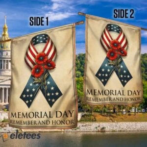 Memorial Day Remember And Honor Ribbon Poppy Flag