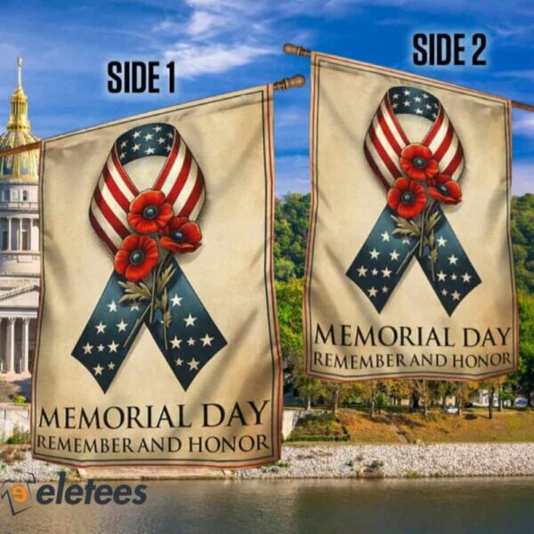 Memorial Day Remember And Honor Ribbon Poppy Flag