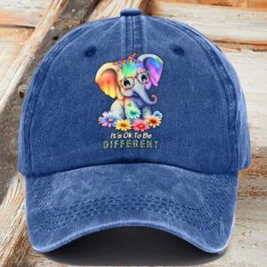 Retro Autism Awareness Elephant Its Ok To Be Different Print Baseball Cap