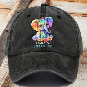 Retro Autism Awareness Elephant Its Ok To Be Different Print Baseball Cap1