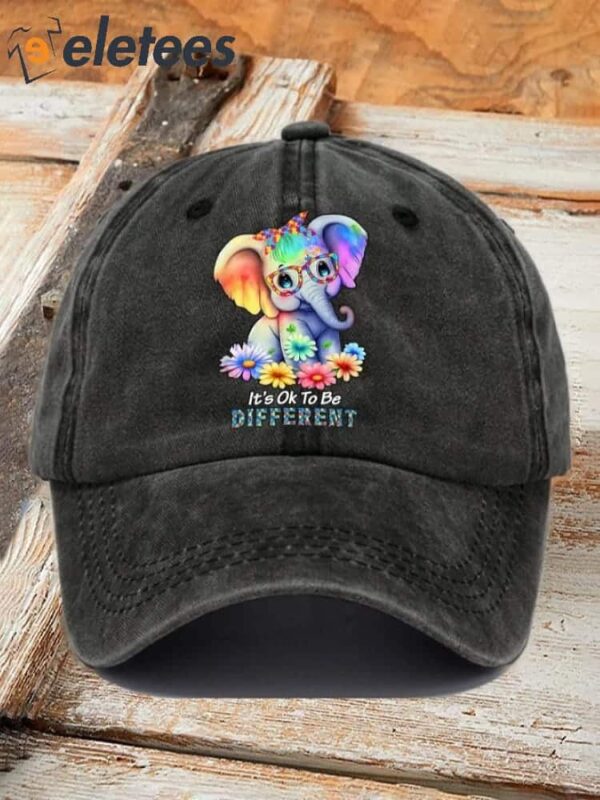 Retro Autism Awareness Elephant It’s Ok To Be Different Print Baseball Cap