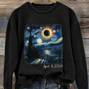 Retro Starry Night Solar Eclipse Of April 8 2024 Print Sweatshirt 2