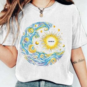 Retro Van Gogh Solar Eclipse Of April 8 2024 Print T Shirt 2
