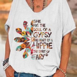 She Has The Soul Of A Gypsy The Heart Of A Hippie The Spirit Of Airy V-neck Women's Shirt