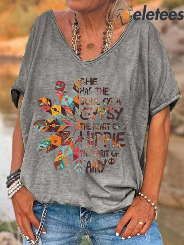 She Has The Soul Of A Gypsy The Heart Of A Hippie The Spirit Of Airy V-neck Women’s Shirt