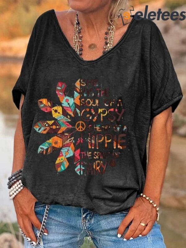 She Has The Soul Of A Gypsy The Heart Of A Hippie The Spirit Of Airy V-neck Women’s Shirt