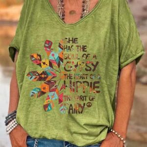 She Has The Soul Of A Gypsy The Heart Of A Hippie The Spirit Of Airy V neck Womens Shirt 4