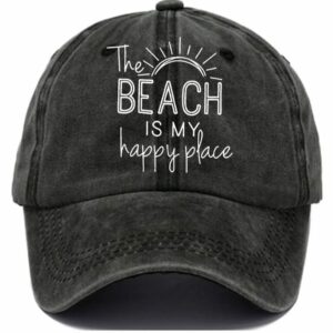 The Beach is My Happy Place Print Baseball Cap1