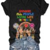 V-Neck Retro Hippie Imagine All The People Living Life In Peace Print Shirt