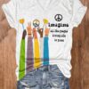 V-neck Retro Hippie Imagine All The People Living Life In Peace Print Shirt