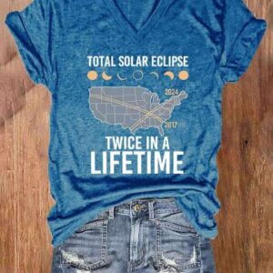 V-neck Retro Twice In A Lifetime Solar Eclipse Of April 8 2024 Print T-Shirt