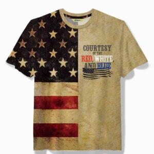 Vintage American Flag Courtesy Of The Red White And Blue Men’s Round Neck T-Shirt
