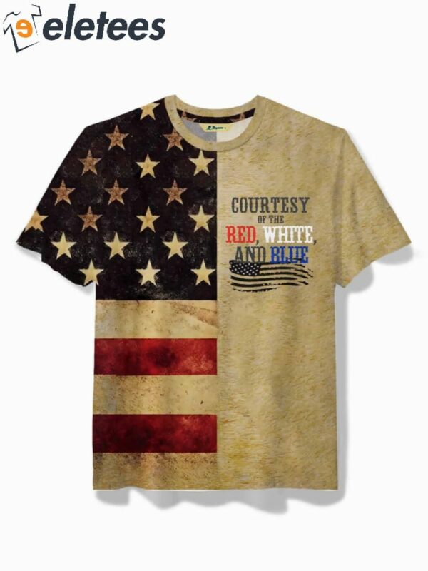 Vintage American Flag Courtesy Of The Red White And Blue Men’s Round Neck T-Shirt