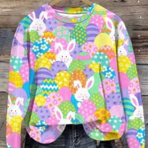 WomenS Bunny Print Long Sleeve Sweatshirt