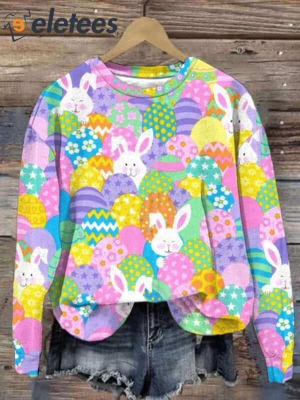 Women’S Bunny Print Long Sleeve Sweatshirt
