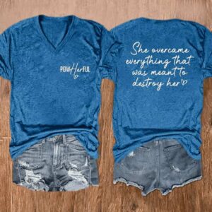 WomenS Casual Slogan She Overcame Everything That Was Meant To Destroy Her Printed T Shirt