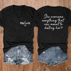 WomenS Casual Slogan She Overcame Everything That Was Meant To Destroy Her Printed T Shirt1