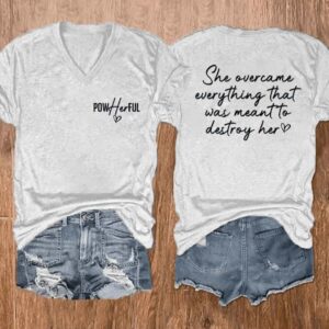WomenS Casual Slogan She Overcame Everything That Was Meant To Destroy Her Printed T Shirt2