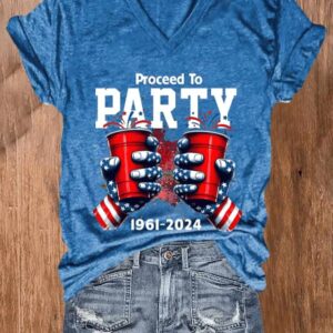 WomenS Proceed to Party Print Casual T Shirt1