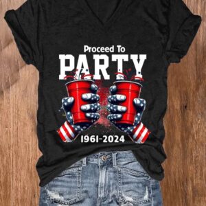 WomenS Proceed to Party Print Casual T Shirt2