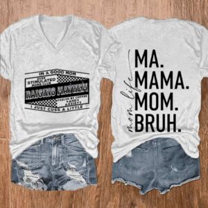 WomenS Raising Mayhem Mom Life Print Casual T Shirt1