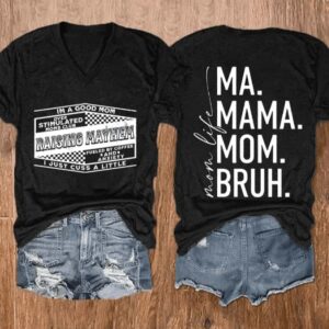 WomenS Raising Mayhem Mom Life Print Casual T Shirt2