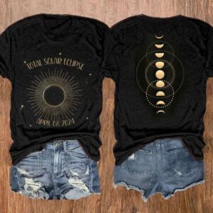 Women’S Solar Eclipse 2024 Print 2 Sided Casual T-Shirt